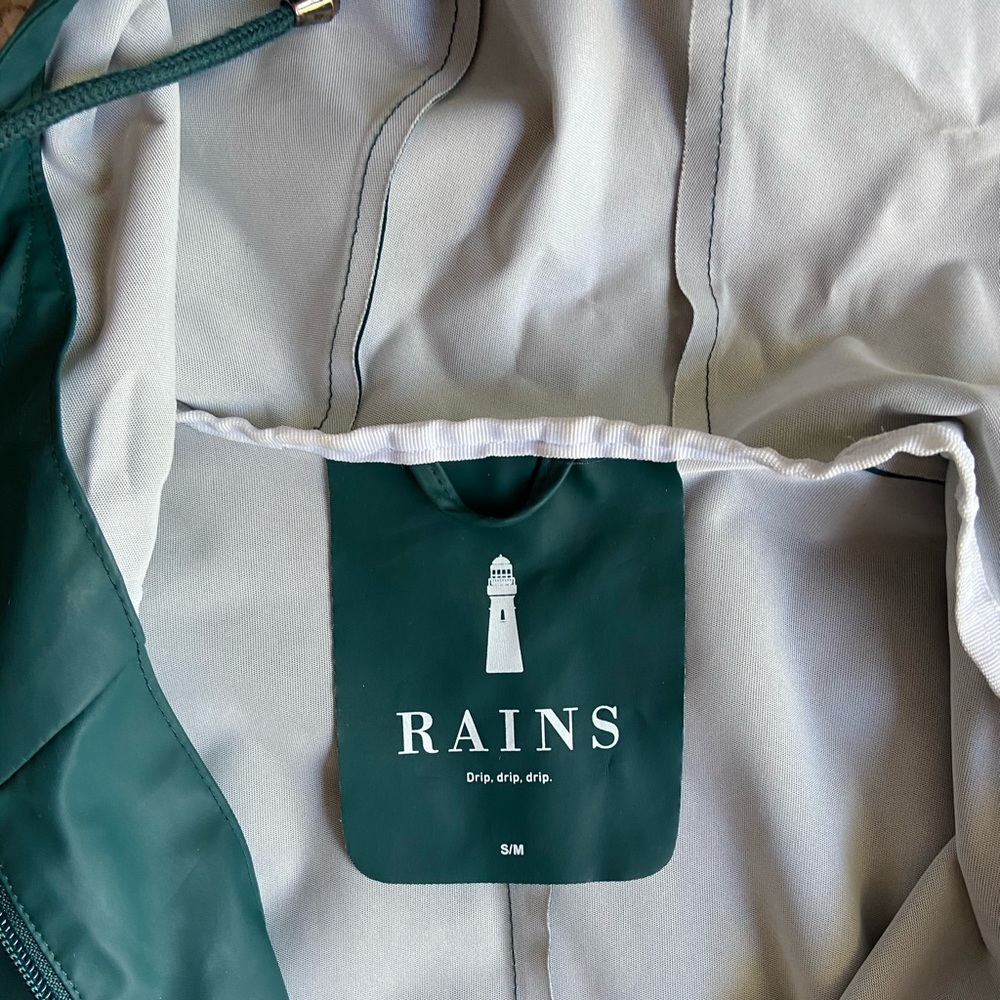 RAINS Dark Teal Zip Up Rain Jacket
